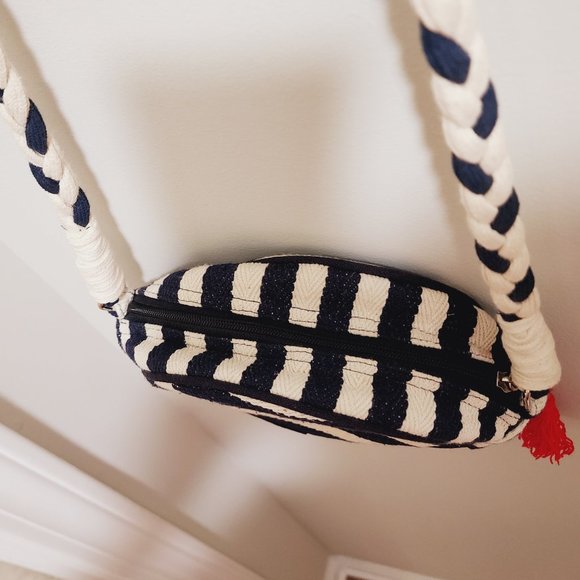 Paper Source Nautical Rope Strap Navy & White Striped Circle Purse with Cherries - Picture 4 of 5